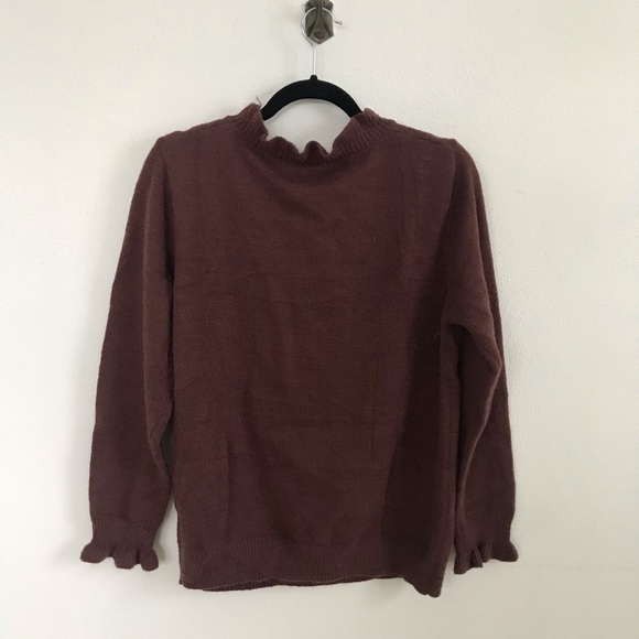 Womens Chocolate Brown Knit Sweater Ruffle Medium - Picture 5 of 7